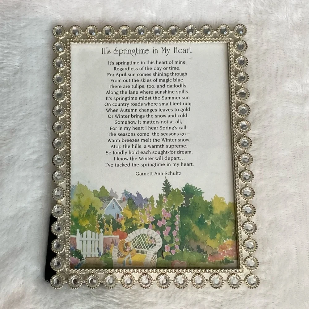Vintage Silver Tone & Crystal Rhinestone Frame & Print 5x7 inches